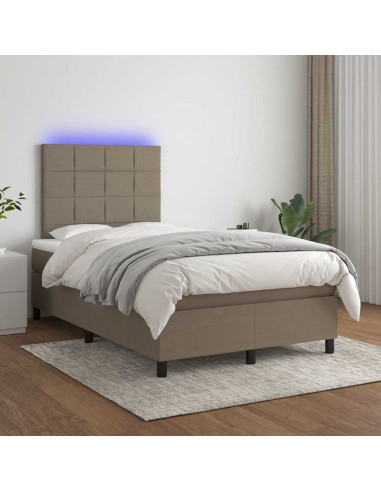 Letto a Molle con Materasso e LED Tortora 120x190 cm in Tessuto