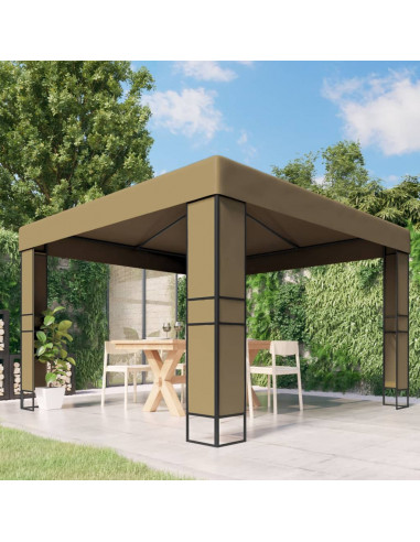 Gazebo con Tetto Doppio 3x3x2,7 m Grigio Talpa 180 g/m²