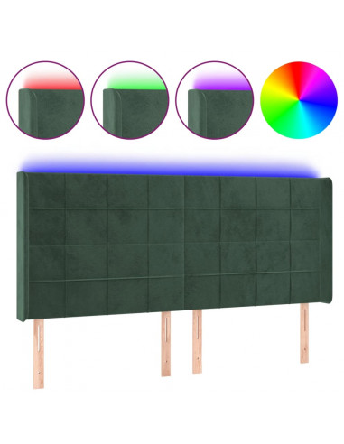 Testiera a LED Verde Scuro 203x16x118/128 cm in Velluto