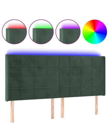 Testiera a LED Verde Scuro 203x16x118/128 cm in Velluto