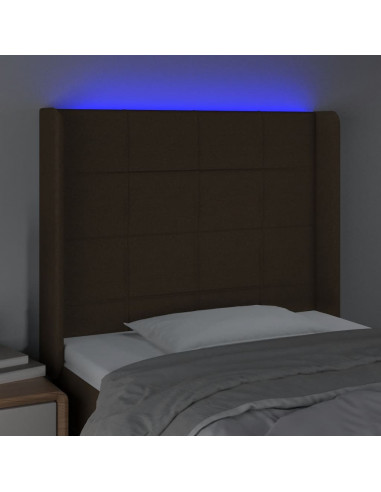 Testiera a LED Marrone Scuro 103x16x118/128 cm in Tessuto