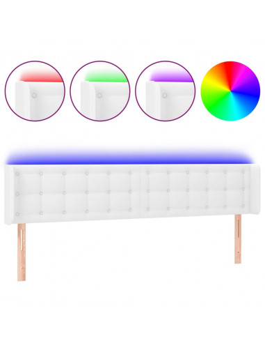 Testiera a LED Bianca 163x16x78/88 cm in Similpelle