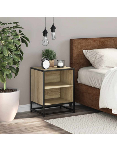 Comodino Rovere Sonoma 40x31x50 cm Legno Multistrato e Metallo