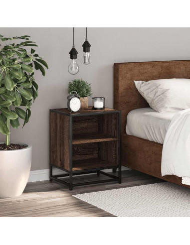 Comodino Rovere Marrone 40x31x50 cm Legno Multistrato e Metallo