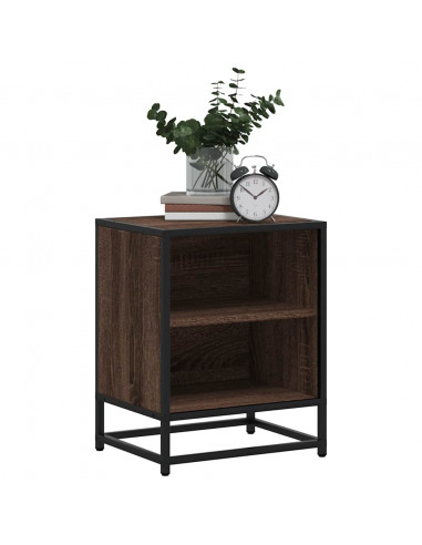 Comodino Rovere Marrone 40x31x50 cm Legno Multistrato e Metallo