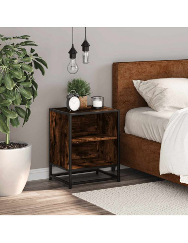 Comodino Rovere Fumo 40x31x50 cm Legno Multistrato e Metallo
