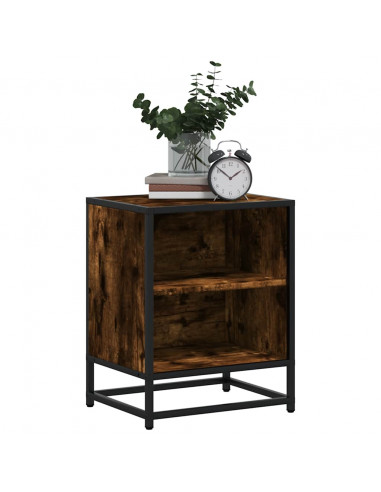 Comodino Rovere Fumo 40x31x50 cm Legno Multistrato e Metallo