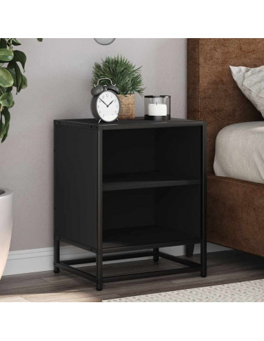 Comodino Nero 40x31x50 cm Legno Multistrato e Metallo