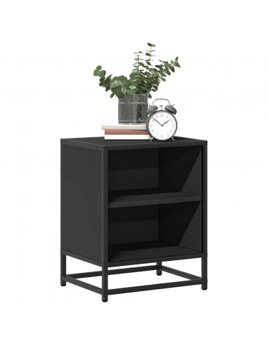 Comodino Nero 40x31x50 cm Legno Multistrato e Metallo