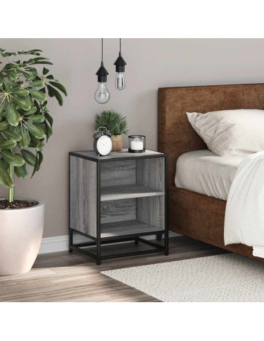 Comodino Grigio Sonoma 40x31x50 cm Legno Multistrato e Metallo