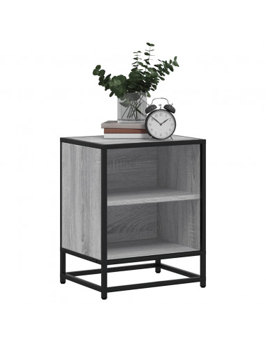 Comodino Grigio Sonoma 40x31x50 cm Legno Multistrato e Metallo