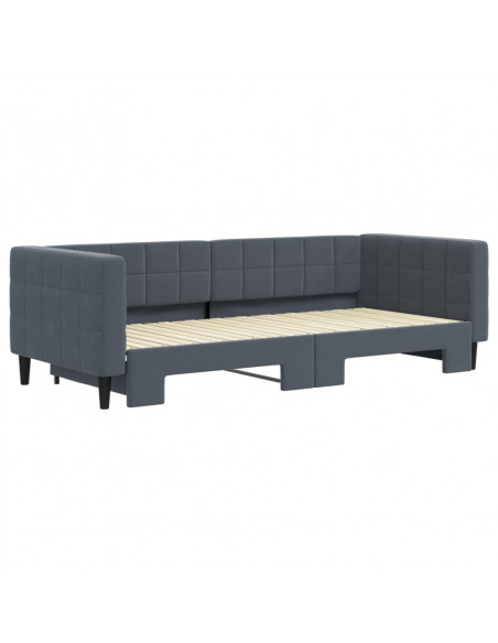 Divano Letto con Letto Estraibile Grigio Scuro 90x200cm Velluto