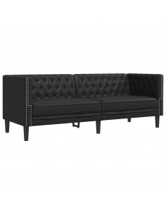 Divano Chesterfield a 3 Posti Nero in Similpelle