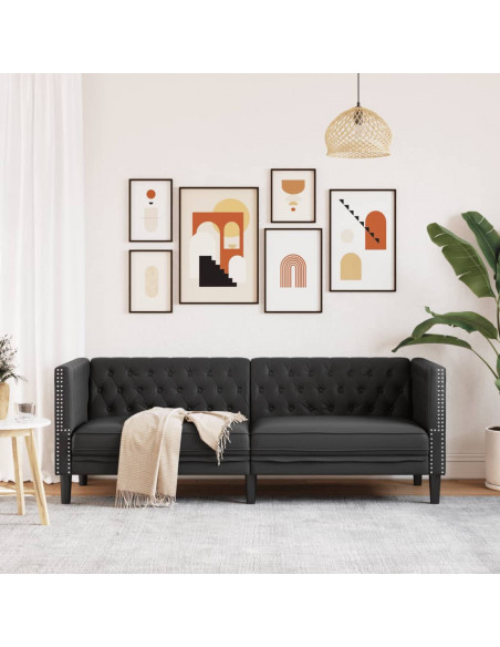 Divano Chesterfield a 3 Posti Nero in Similpelle