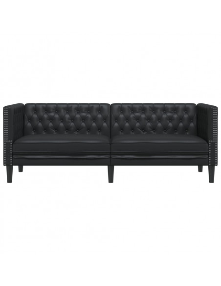 Divano Chesterfield a 3 Posti Nero in Similpelle