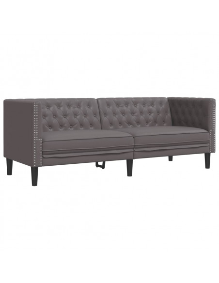 Divano Chesterfield a 3 Posti Grigio in Similpelle