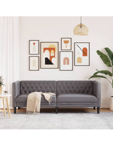Divano Chesterfield a 3 Posti Grigio in Similpelle
