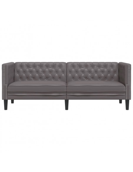Divano Chesterfield a 3 Posti Grigio in Similpelle
