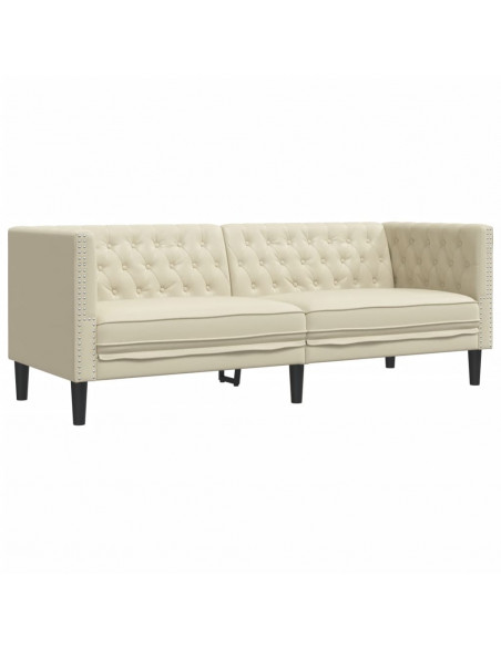 Divano Chesterfield a 3 Posti Crema in Similpelle