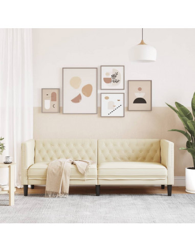 Divano Chesterfield a 3 Posti Crema in Similpelle