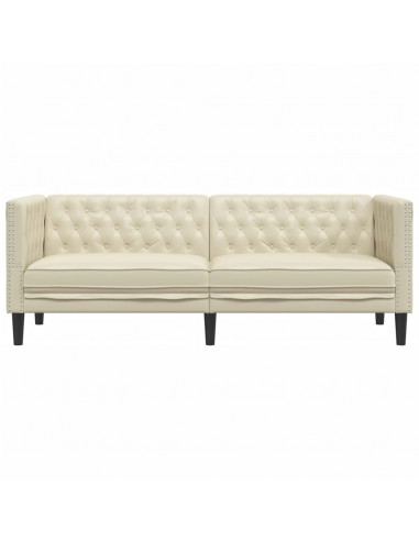 Divano Chesterfield a 3 Posti Crema in Similpelle