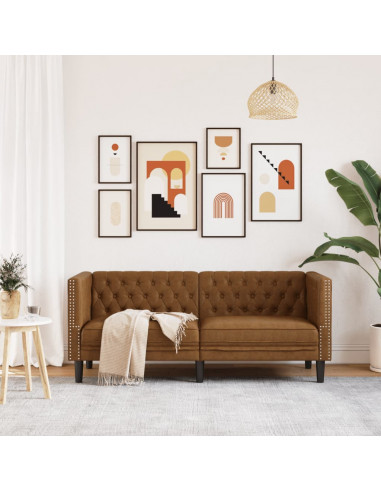 Divano Chesterfield a 2 Posti Marrone in Similpelle Scamosciata