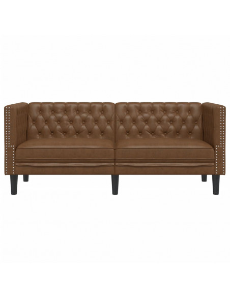 Divano Chesterfield a 2 Posti Marrone in Similpelle Scamosciata