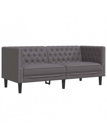 Divano Chesterfield a 2 Posti Grigia in Similpelle