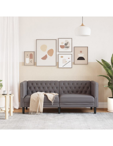 Divano Chesterfield a 2 Posti Grigia in Similpelle