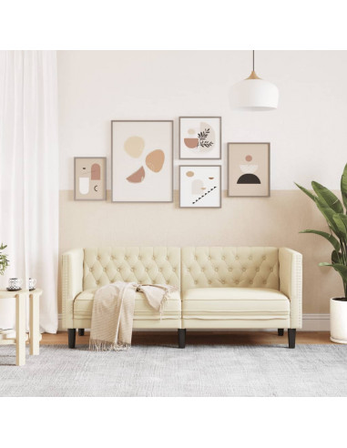 Divano Chesterfield a 2 Posti Crema in Similpelle