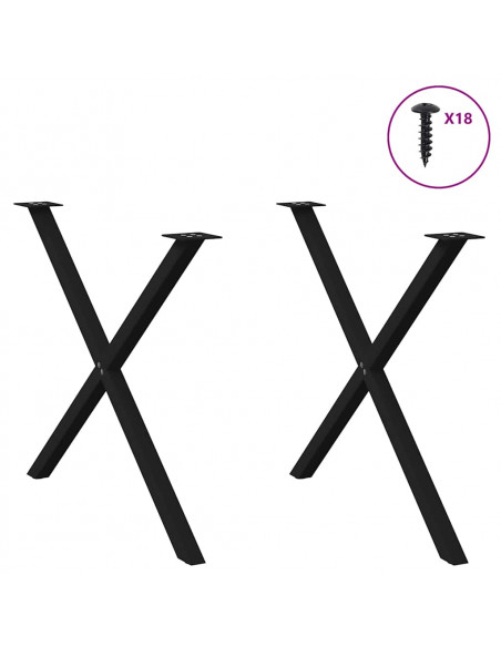 Gambe Tavolo Pranzo a Forma X 2 pz Nero 90x(72-73) cm Acciaio