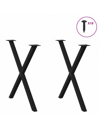 Gambe Tavolo Pranzo a Forma X 2 pz Nero 80x(72-73) cm Acciaio