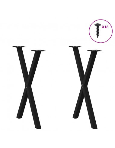 Gambe per tavolo da pranzo a forma di X 2 pz nere 50x(72-73) cm in acciaio