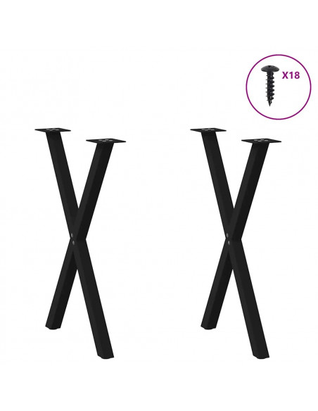 Gambe per tavolo da pranzo a forma di X 2 pz nere 50x(72-73) cm in acciaio