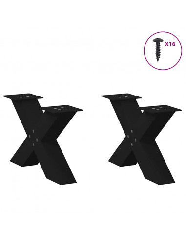 Gambe Tavolino da Caffè a X 2 pz Nero 60x(30-31) cm in Acciaio