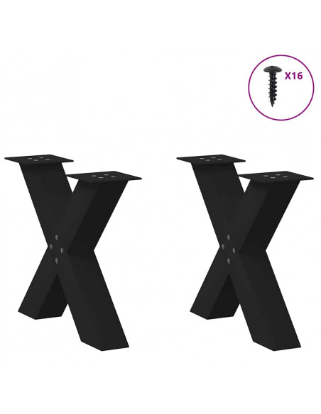 Gambe Tavolino da Caffè a X 2 pz Nero 50x(42-43) cm in Acciaio