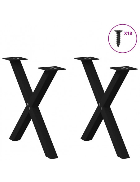 Gambe per Tavolino da Caffè a Forma di X 2 pz Nere 60x(42-43) cm Acciaio