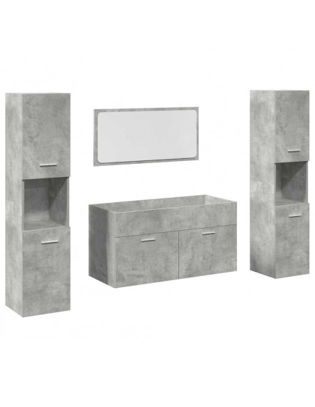 Set Mobili da Bagno 4 pz Grigio Cemento in Legno Multistrato