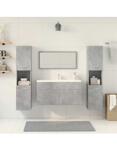 Set Mobili da Bagno 4 pz Grigio Cemento in Legno Multistrato 2