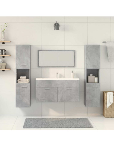 Set Mobili da Bagno 4 pz Grigio Cemento in Legno Multistrato