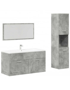Set Mobili da Bagno 3 pz Grigio Cemento in Legno Multistrato