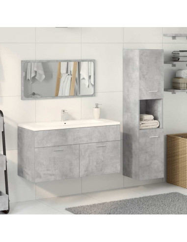 Set Mobili da Bagno 3 pz Grigio Cemento in Legno Multistrato