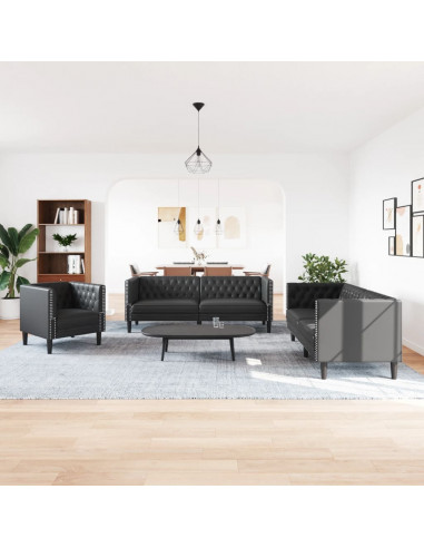 Set Divani Chesterfield 3pz Nero in Similpelle