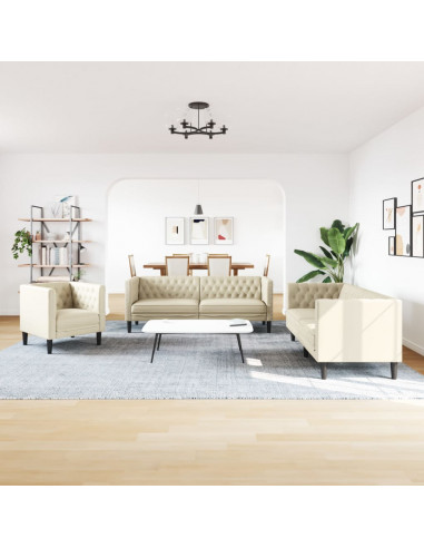 Set Divani Chesterfield 3pz Crema in Similpelle