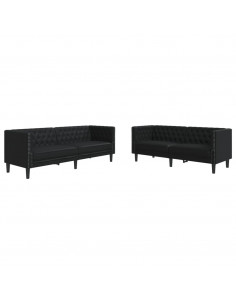 Set Divani Chesterfield 2pz Nero in Similpelle