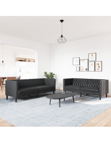 Set Divani Chesterfield 2pz Nero in Similpelle