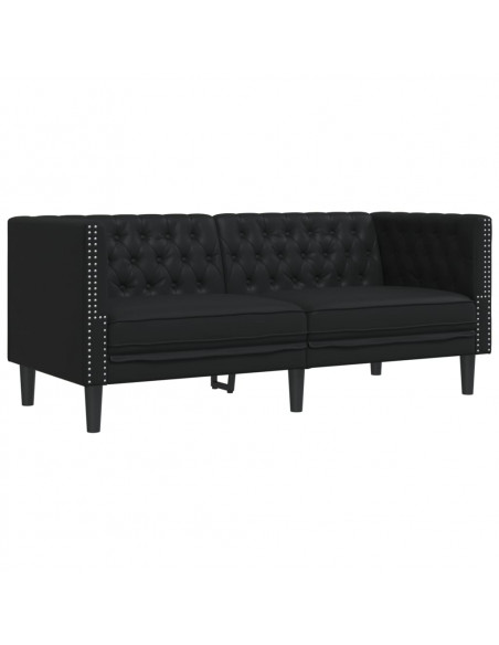 Set Divani Chesterfield 2pz Nero in Similpelle