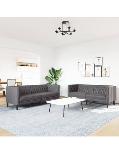 Set Divani Chesterfield 2pz Grigio in Similpelle