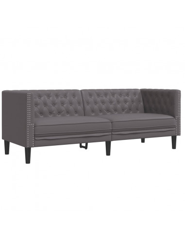 Set Divani Chesterfield 2pz Grigio in Similpelle