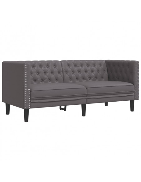 Set Divani Chesterfield 2pz Grigio in Similpelle